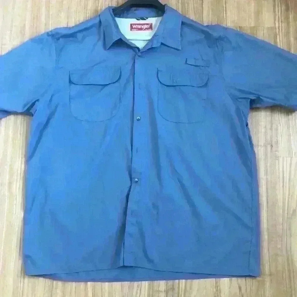 Wrangler Short Sleeve Button down Collared Blue shirt Sz 2XLT
